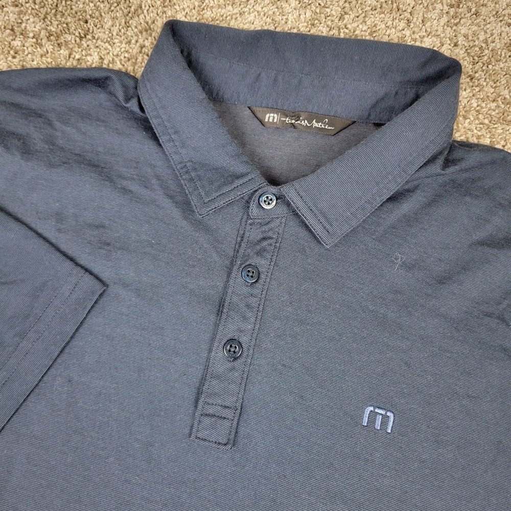 Travis Mathew Mens Large Solid Navy Performance Stretch Golf Polo Short Sleeve